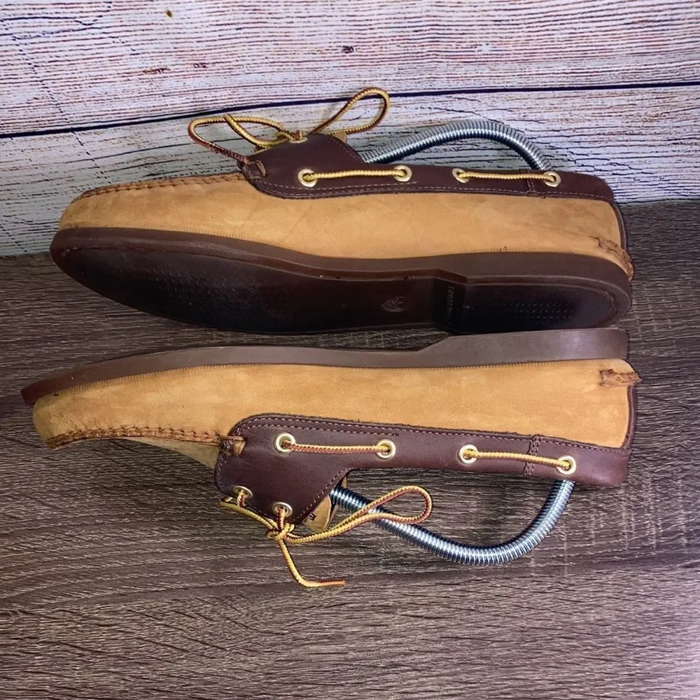 Mens Like New Timberland Boat Shoes Size 10.5 Brown & Tan